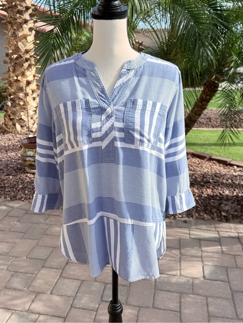 Westbound Light Blue and White Striped Women’s Popover Top - Size SP